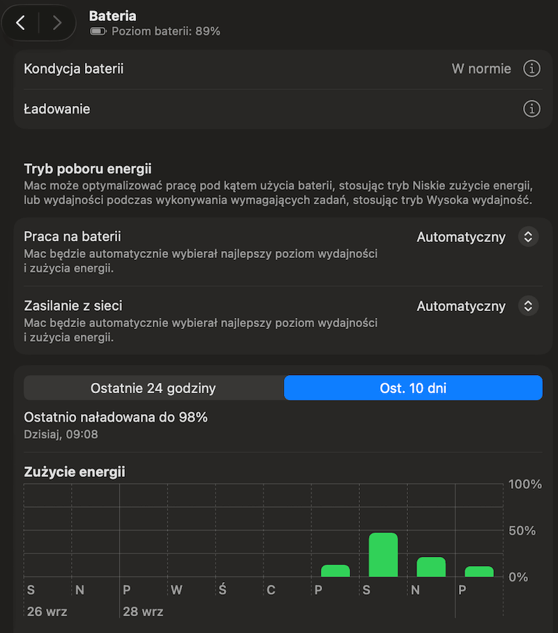 Stan baterii w MacBooku M5