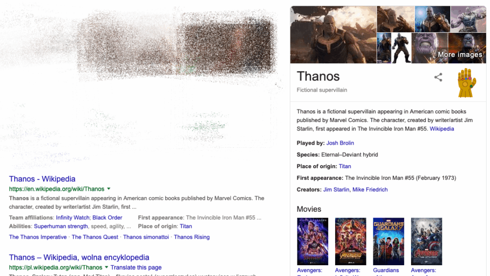 Google świętuje premierę nowego filmu z serii Avangers! Wpisz „thanos” i kliknij wysadzaną klejnotami rękawicę!
