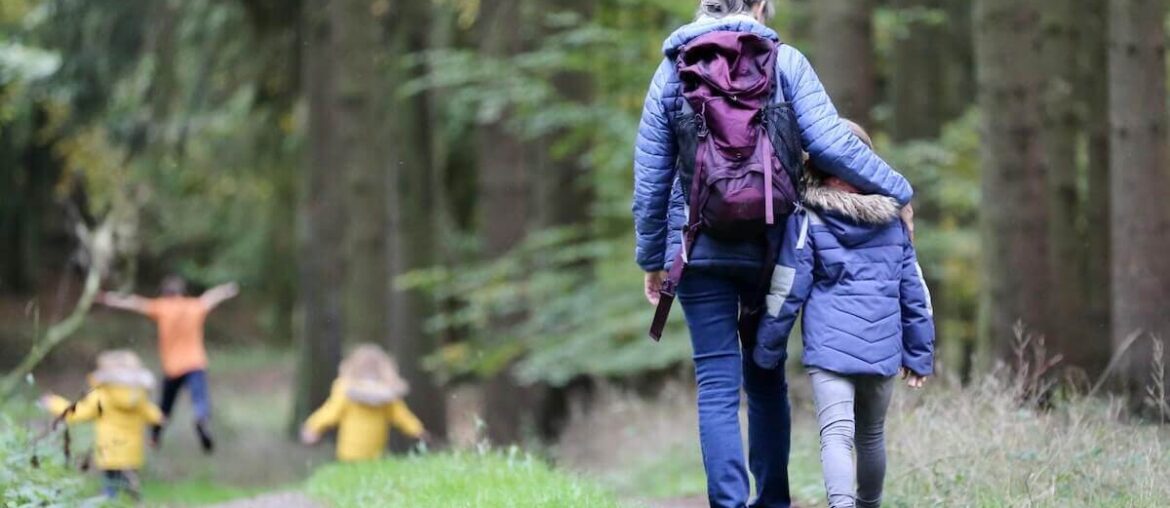 Rodzina spaceruje w lesie