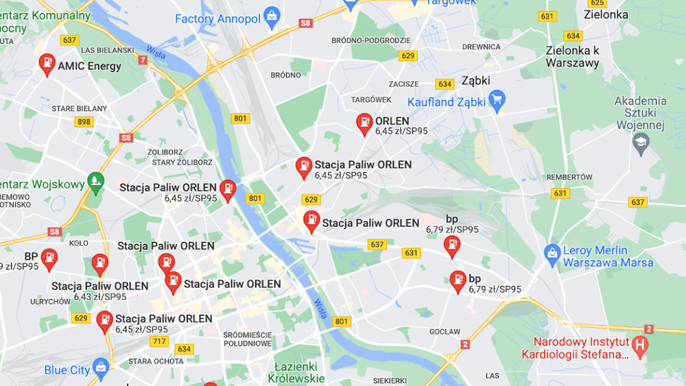 Ceny paliw na Google Maps