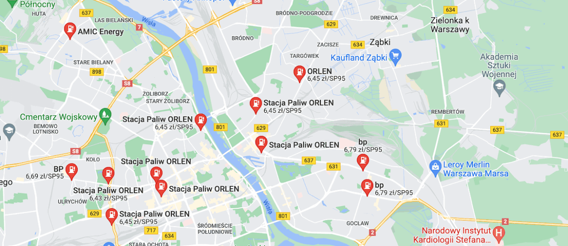 Ceny paliw na Google Maps
