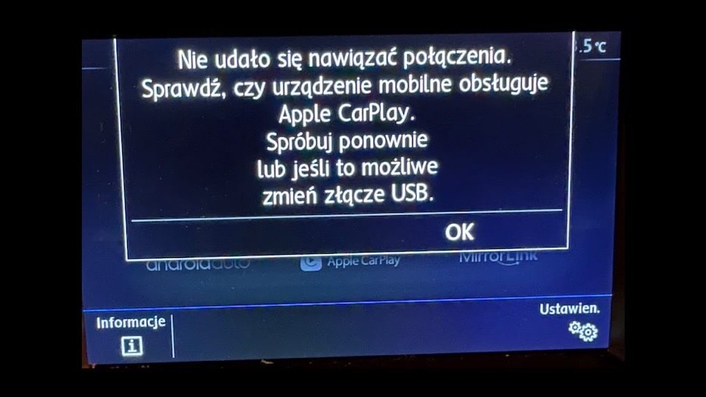 Komunikat błędu CarPlay w Volkswagenie