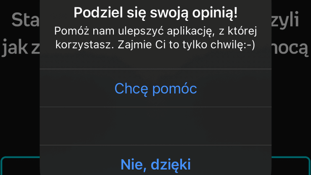 Irytujące powiadomienie o ocenie aplikacji/gry w iOS (iPhone)