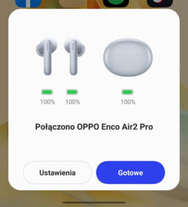 Informacja o stanie naładowania Oppo Enco Air2 Pro oraz zarządzaniu słuchawkami na Androidzie