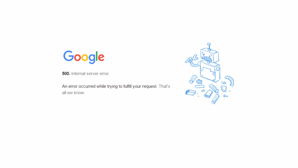 Błąd 500 w domenie Google