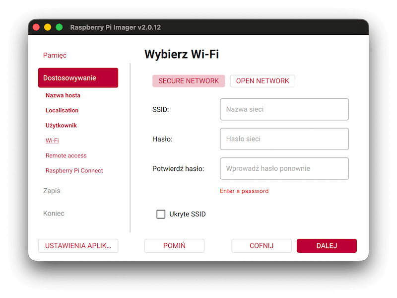 Imager Raspberry Pi - konfiguracja Wi-Fi