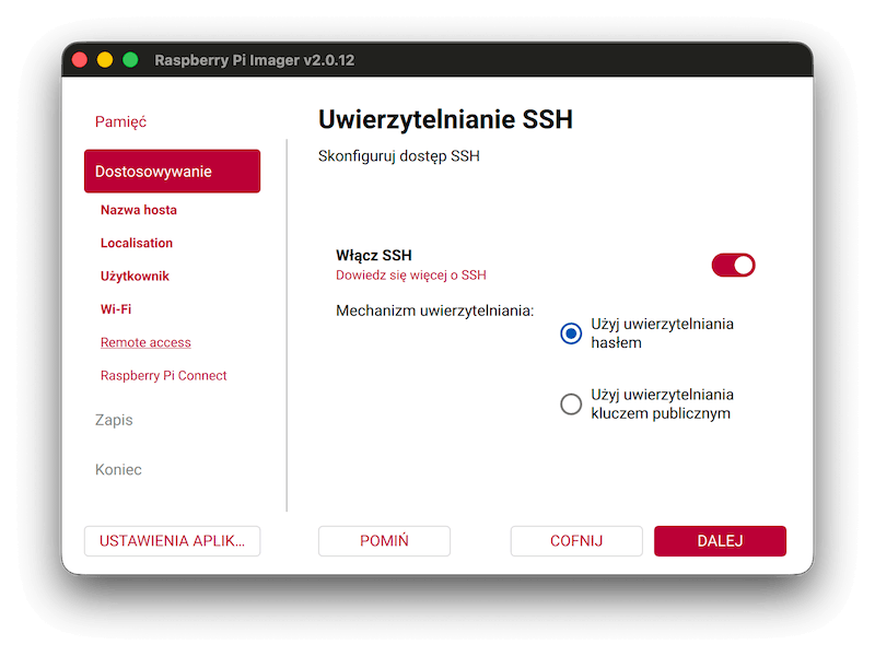Imager Raspberry Pi - konfiguracja ssh